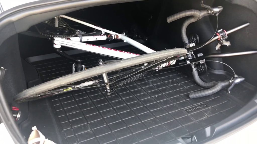 tesla model 3 bike in trunk